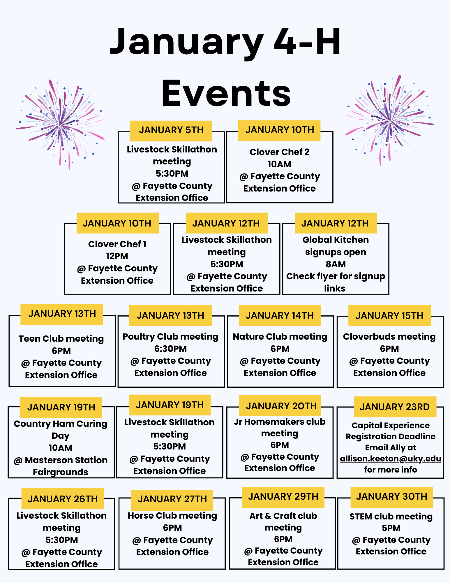January 2026 Calendar of Events